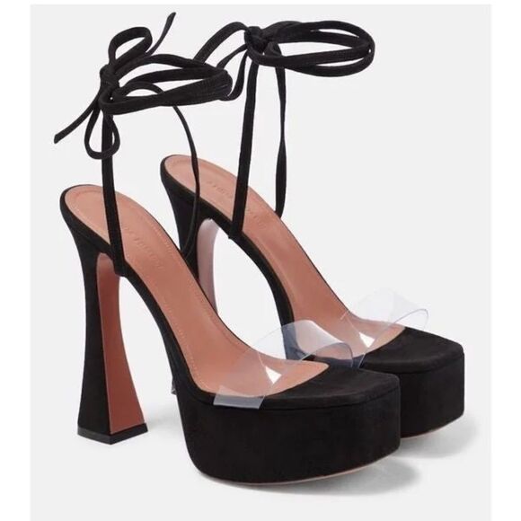 Amina Muaddi Sita Suede Platform Sandals - Picture 1 of 10